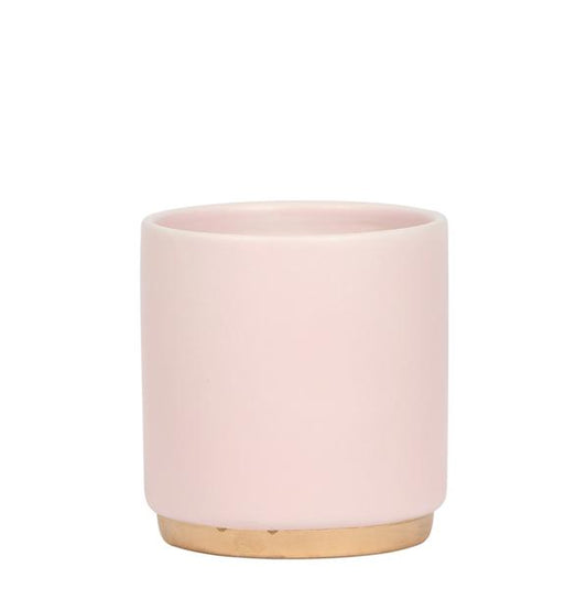 Kolibri Home | Gold foot pink bloempot - Roze keramieken sierpot met gouden rand - Ø9cm